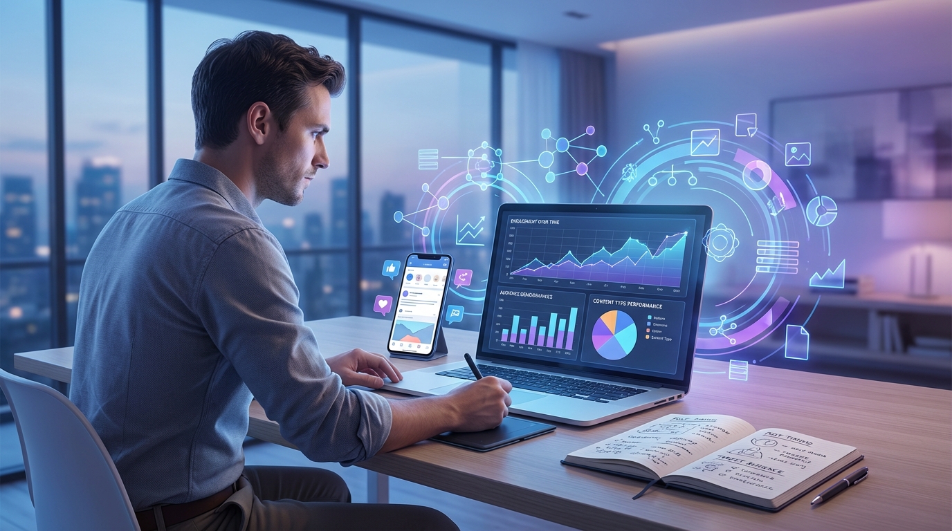 criador de conteúdo analisando algoritmo e desempenho de vídeos