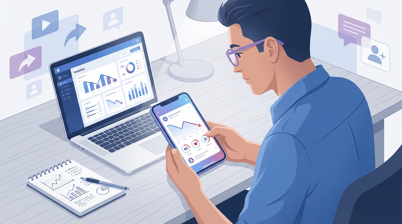 criador de conteúdo analisando baixo alcance de vídeos no tiktok