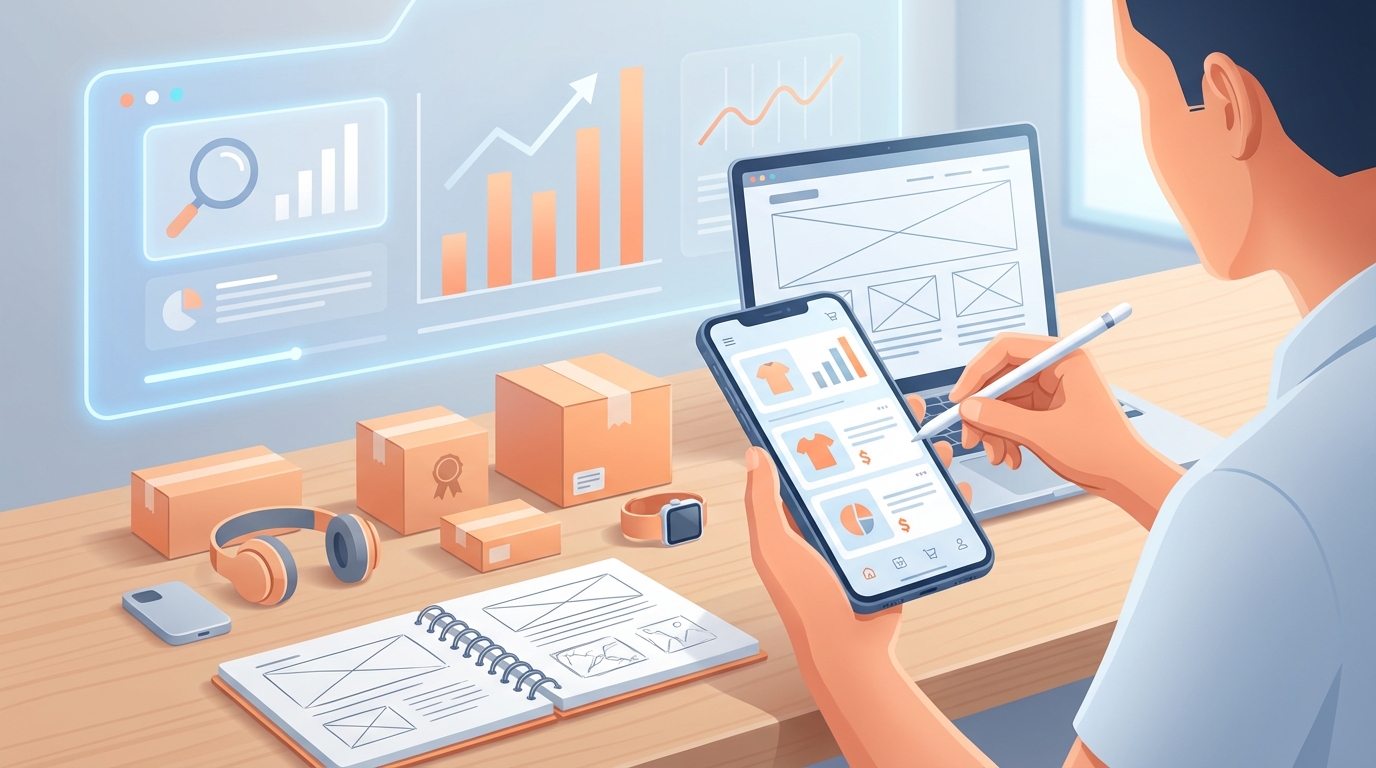 criador de conteúdo analisando produtos da shopee no celular