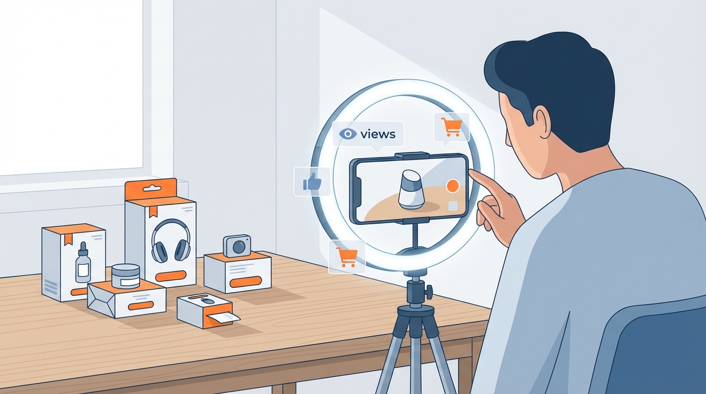 criador de conteúdo gravando vídeo de produto para shopee