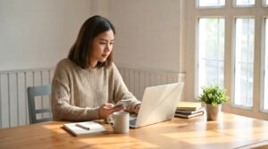 pessoa trabalhando online pelo celular e notebook ganhando dinheiro